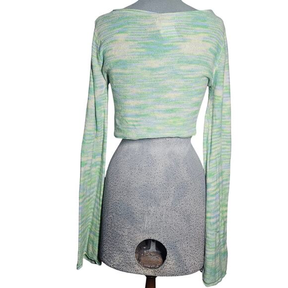 Green Knit Long Sleeve Cotton Blend Crop Top Size Small - Picture 2 of 4